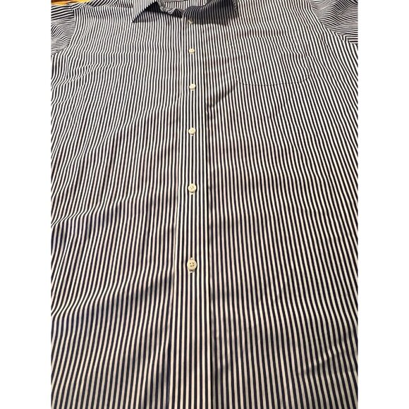 Lauren Ralph Lauren Navy Striped Button Down‎ No Iron Shirt Sz 17 1/2 34/35 Prep - Picture 4 of 12